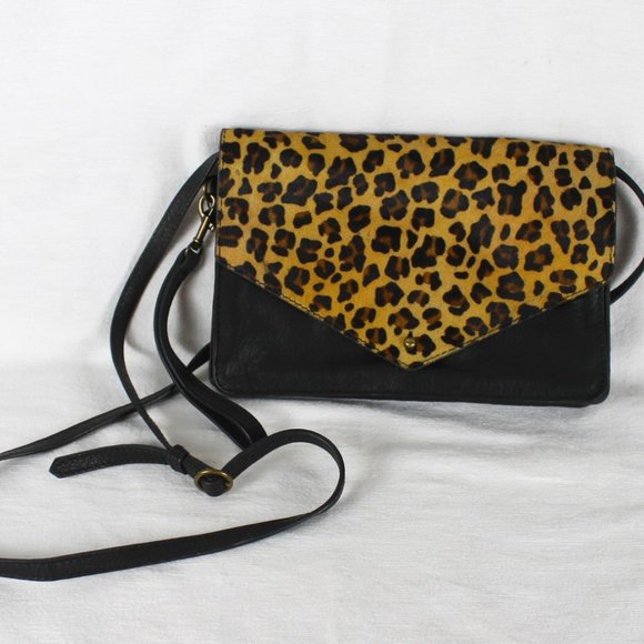 Lucky Brand Crossbody Black with Tan Leather Purse Horsehair Cheetah Print Strap - Picture 2 of 15
